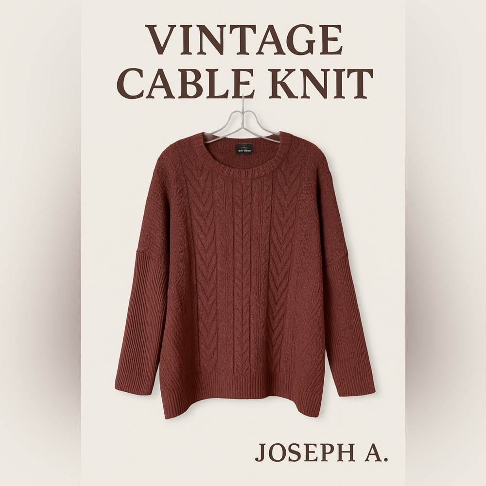 Joseph A. Oversized Cable Knit Sweater Burgundy XL